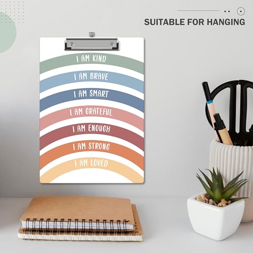 Rainbow Clipboard, Affirmation ClipBoards with Low Profile Clip for Toddler Kids Students, Motivational ClipBoards Suitable for School Office, 12.6 x 9 Inch Size - C10 - style: I Am Kind