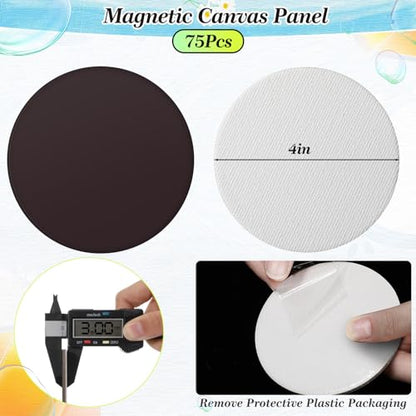 Nezyo 75 Pieces Magnetic Painting Canvas Panel Mini Canvas Boards Mini Canvases Tile Art for Painting Magnetic Fridge Locker Art Paints Crafts DIY Kit(Round,4 Inch) - size: 4 in, style: Round