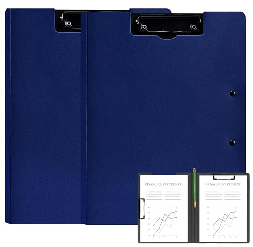 2 Pack Foldable Clipboards, A4 Office Clipboard Folder with Double Metal Clips, 360 Degree Foldable Binder Clipboard with Pen Holder, File Cover Work Folder Clipboards, Blue - style: 2Pack- Blue