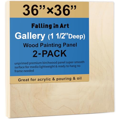 Falling in Art 2 Pack Unfinished Wooden Canvas Panels, 36x36 Gallery Birch Wood Panels Kit, 1 1/2" Deep Art Cradle Boards for Acrylic Painting, Pouring and Burning - size: 36*36 2 Pack