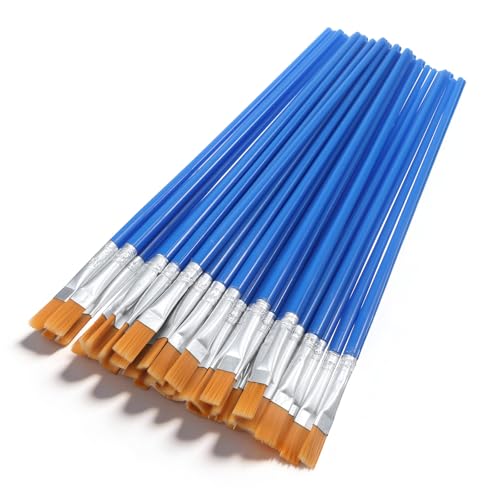 40 Pcs Flat Paint Brushes, Acrylic Brushes for Painting with Nylon Hair 9mm Wide Flat Watercolor Brush Plastic Handle Craft Paint Brush for Watercolor, Oil, Crafts, Face Body Art