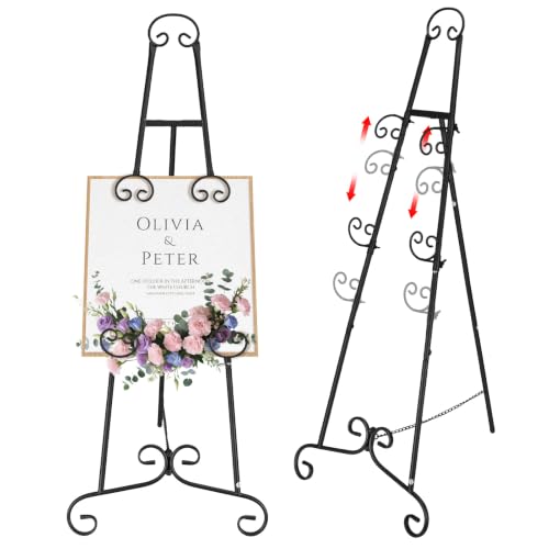 Black Easel Stand for Sign, Adjustable Display Easel Stand with Chain, Wedding Poster Stand, Perfect for Displaying Photos, Artwork, Picture Frames etc - color: Black
