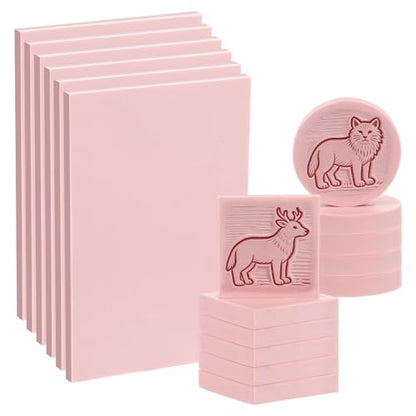 18 Pcs Rubber Stamp Carving Blocks Linoleum Blocks 4"x6" and 2"x2" Round Square Rectangle Block Carving Kit for Stamp Crafts DIY Project(Pink)