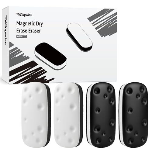 Wingwise Magnetic Dry Erase Eraser for Glass Whiteboards,White Board Erasers with Strong Magnet, 4-Pack, 2 Black + 2 White, for Office, Classroom, Home - color: 4-pack/ 2 Black+2 White