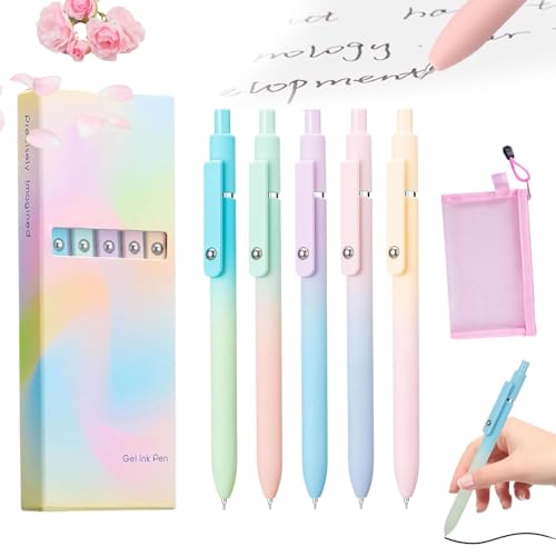 5 PCS Gel Ink Pens, 0.7mm Medium Tip Black Ink Roller Ball Pens, Quick Drying Pens for Smooth Writing, Cute Office School Supplies, Gifts for Women (5Pcs) - color: 5Pcs