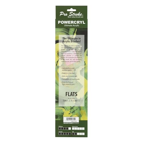 Creative Mark Pro-Stroke Powercryl Acrylic Paint Brushes - Flats Value Set of 5, Synthetic Paint Brushes for Artists, Seamless Nickel-Plated Ferrules, Matte Black Wooden Handle, Soft-Touch Grip