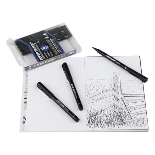 Creative Mark Calligraphy & Fineliner Pen Set of 3 Lettering & Calligraphy Drawing - Super Black, Permanent, Waterproof, & Acid-Free Chisel Nylon-Nibs Pens & Medium Brush Tip