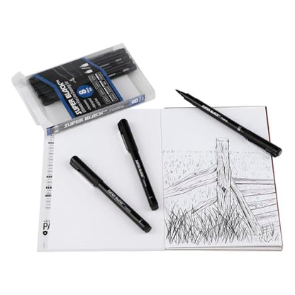 Creative Mark Calligraphy & Fineliner Pen Set of 3 Lettering & Calligraphy Drawing - Super Black, Permanent, Waterproof, & Acid-Free Chisel Nylon-Nibs Pens & Medium Brush Tip