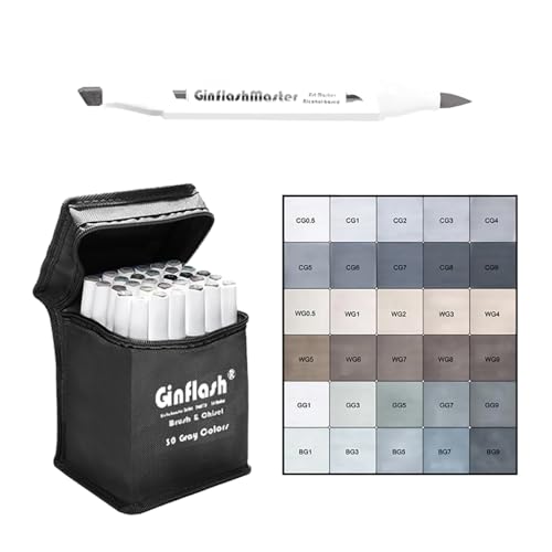 Brush & Chisel Tip Gray Tone Alcohol Markers, 30 Colors, Dual Tip for Artist