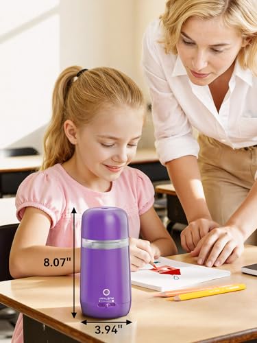 JARLINK Automatic Electric Pencil Sharpener - Hands-Free Operation, 3 Sharpness Modes, 3-Second Sharpening, Rechargeable & Portable for 7-12mm Pencils, Ideal for Classroom and Home Use (Purple) - color: Purple