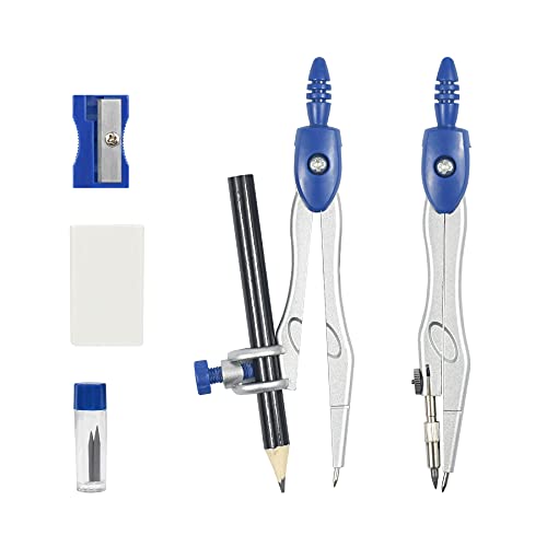 Unjoo Math Geometry Kit Sets 10 Piece Student Supplies with Shatterproof Storage Box,Includes Rulers,Protractor,Compass,Eraser,Pencil Sharpener,Lead Refills,Pencil,for Drafting and Drawings（Navy blue） - color: Navy Blue