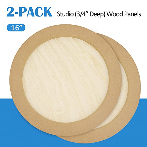 Falling in Art Unfinished Round Birch Wood Canvas Panels Kit, 2 Pack of 16’’ Studio 3/4’’ Deep Cradle Boards for Pouring Art, Crafts, Painting, and More - size: 16' round 2 Pack