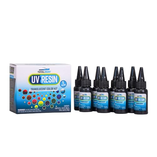 TotalBoat Translucent Colored UV Resin - Fast-Cure UV Resin Kit for Jewelry Making, Charms, Crafts, Casting, and DIY Art Projects - 8 Pre-Tinted Colors, 240g