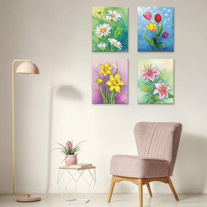 8 Pack Paint and Sip Kit for Adults, Flower Theme Pre Drawn Canvas to Paint Stretched Outline Canvas Art Painting Set Lady Night Party Favor Supplies Gift(8x10) - size: 8x10, style: Floral, without Frame