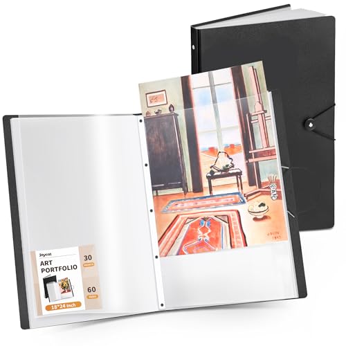 JoyCat Art Portfolio Fits 18x24 Inch, 30 Pockets Art Folder with Clear View Pages, 60 Sheets Presentation Binder for Diamond Art Painting, Artist Portfolios for Artwork Storage (Black) - color: Black, size: 18x24 inch