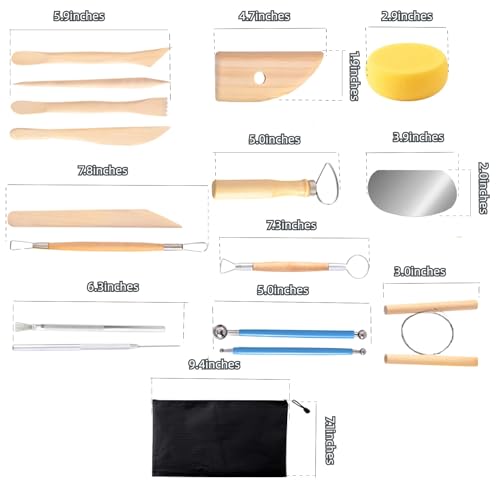S & E TEACHER'S EDITION 17 Pcs Pottery & Clay Sculpting Tools, Double-Sided, Ceramics Tools Smooth Wooden Handles for Trimming, Embossing Pattern. - size: 17 PCS