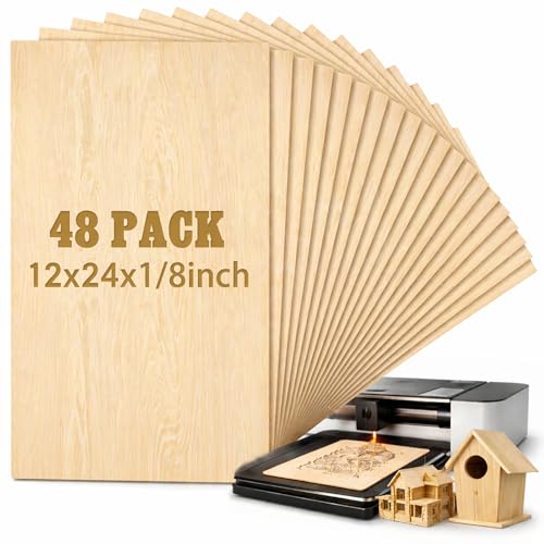 Juexica 48 Pcs 12" X 24"x 1/8" Basswood Craft Sheets 3mm Plywood Board Wood Thin Sheets for Arts Crafts Woodworking Scroll Sawing Projects Painting Drawing Laser Cutting Projects - size: 12" X 24"X 1/8"