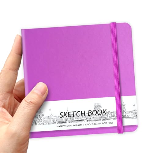 5" x 5" Hardcover Sketch Book,Small Mixed Media Sketch Pad,58 Sheets 150GSM Acid-Free Artist Drawing Paper,Travel Journal Blank Notebook for Adults Painting,Illustration,Art Supplies.Rose Purple - color: 150gsm PU-light-rose purple