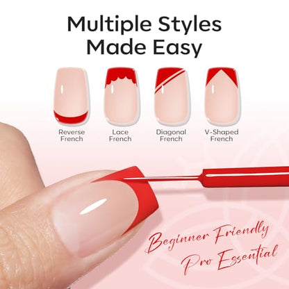 modelones Red French Tip Liner Gel Polish, 15 ML Bright Apple Red Valentine's Day Nail Art Paint Swirl with Ultra Fine Line Brush Soak Off U V DIY Home Salon Professional Manicure Gift for Women - color: Apple Red Liner
