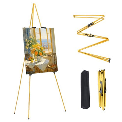 MXG 66" Adjustable Easel Stand for Painting, Sign Display | Portable & Foldable Metal Tripod Stand with Carrying Bag, for Canvas,Whiteboard,Wedding,& Gallery - color: yellow