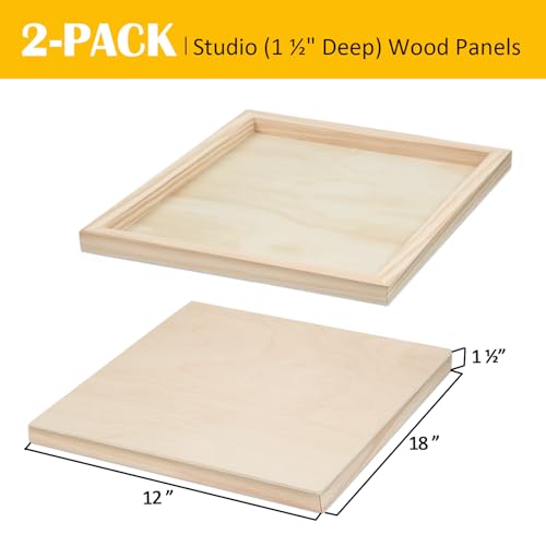 Falling in Art 2 Pack Unfinished Wooden Canvas Panels, 18x18 Gallery Birch Wood Panels Kit, 1 1/2" Deep Art Cradle Boards for Acrylic Painting, Pouring and Burning - size: 18*18 2 Pack
