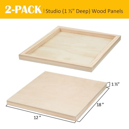 Falling in Art 2 Pack Unfinished Wooden Canvas Panels, 18x18 Gallery Birch Wood Panels Kit, 1 1/2" Deep Art Cradle Boards for Acrylic Painting, Pouring and Burning - size: 18*18 2 Pack