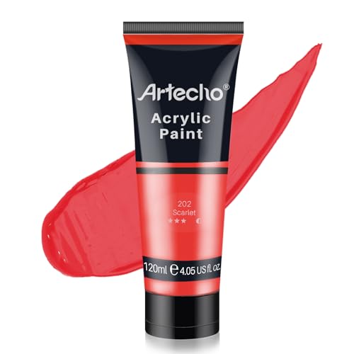 Artecho Red Acrylic Paint, Scarlet Red Paint (120ml / 4.05oz) Tubes, Art Craft Paints for Canvas, Rock, Stone, Wood, Fabric, Art Supplies - color: Scarlet, style: Art
