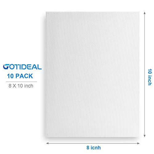 GOTIDEAL Stretched Canvas, 8x10 Inch Set of 10, Primed White - 100% Cotton Artist Canvas Boards for Painting, Acrylic Pouring, Oil Paint Dry & Wet Art Media - color: White, size: 8"x10"