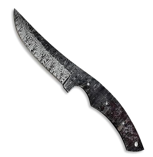 Custom Hand Forged Damascus Steel Blank Blade DIY Knife Making Kit Including Walnut Scale, Leather sheath, Pin, Fiber Sheet Camping Blade Damascus Blade Billet Handmade Knife Making Supply (BK-J) - color: BK-J