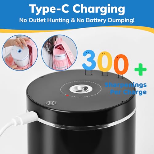 Electric Pencil Sharpener, Fully Automatic Pencil Sharpener with Auto in and Out, Rechargeable and Hands-Free for Standard 6-8mm Pencils, Perfect for Classroom (Black and Silver) - color: Black & Silver