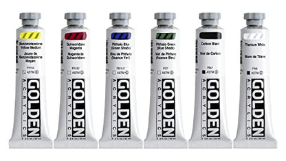 Golden Artist Color Heavy Body Acrylics, 6-Color Essentials Set, Professional Acrylic Paint Set, Set of 6 Tubes, 2 Fl. Oz. Each with Sticky Notes - style: 6 Color Essentials Set