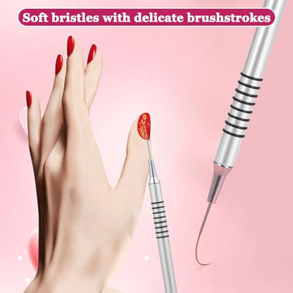 6Pcs Nail Art Liner Brushes Set, Fine Drawing Painting Details Design Striping Brush With Gel Polish Acrylic Handle Gifts Manicure Tools DIY Sizes 5/7/9/11/15/25mm, Silver - color: Sliver