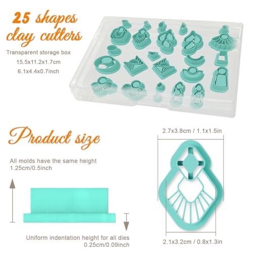 ORIGACH 25 Pcs Gemstone Shaped Polymer Clay Cutters Set Earring Clay Cutter DIY Craft Supplies for Earring and Jewelry Making - style: Gemstone