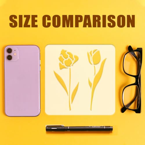 FINGERINSPIRE 4 PCS Single Tulip Stencils for Painting 5.9x5.9inch Tulip Flowers Templates Decorative Tulip Stencils Plastic PET Flowers Drawing Templates Plant Theme Stencils for Furniture Decor