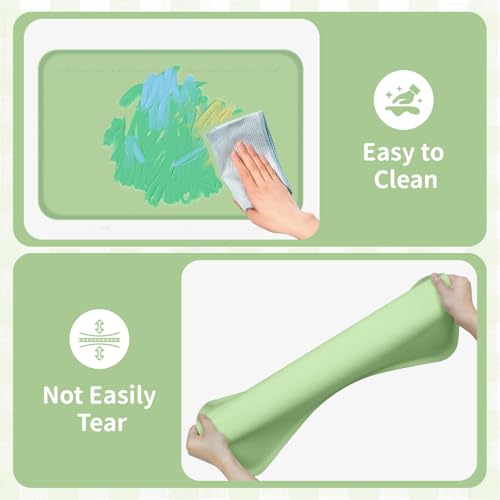 Silicone Art Mat for Painting, 24"x16" Green Roll Up Craft Mat with Raised Edges, Non-Slip Surface Protector
