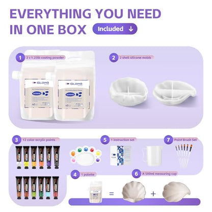 Glizma Gypsum Casting Powder Kit 2 Sets 4 Shell Decorative Bowls, Home Decor DIY Beginners Craft Kits Adults, Couples/Girls Date Night Painting Kit/Family Activites(Acrylic Paint Inclueded) - size: Shell