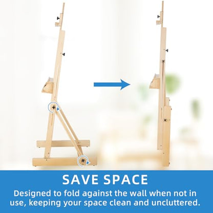 Falling in Art Large H-Frame Studio Easel, Solid Beechwood Easel Stand for Painting, Artist Canvas Easel Stand for Display, Holding Canvases up to 78 Inches, Natural - style: Natural