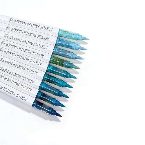 Dark Blue Acrylic Paint Markers, 9 Colors Acrylic Paint Pens Water Based and Soft Brush Tip for Wood Glass Eggs Rock Painting Canvas Stone Fabric DIY Crafts Art Supplies (Dark Blue) - color: Dark Blue