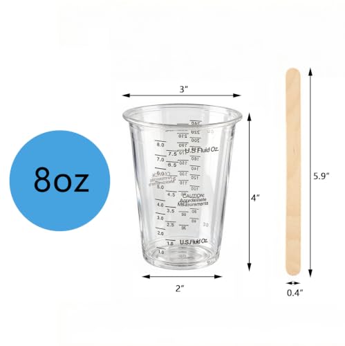 20PCS 8oz Disposable Plastic Measuring Mixing Cups with 20 Wooden Stirring Sticks, Clear Graduated Cups for Epoxy Resin Paint Pigment Mixing (20)