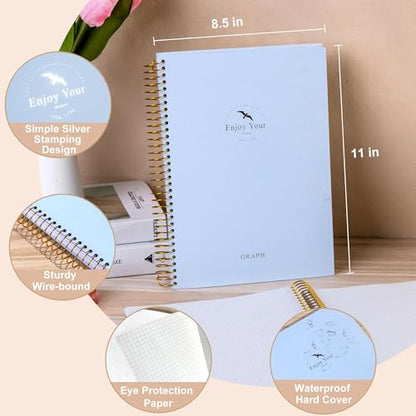 FLYING EAGLE 8.5 x 11 Large Graph Notebook Journal Spiral Graph Grid Notebook 210 Pages Hardcover Notebooks Engineering Paper Notebook Graphing Notebook for Men Women, Blue - color: Blue, size: Graph