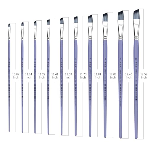 XDT#264 Angular Artist Paint Brush 10 Piece Set Medium Stiff Nylon Hair Extra Long Handle #1#2#3#4#5#6#7#8#9#10, Acrylic Oil Watercolor - size: Angular 10Pc