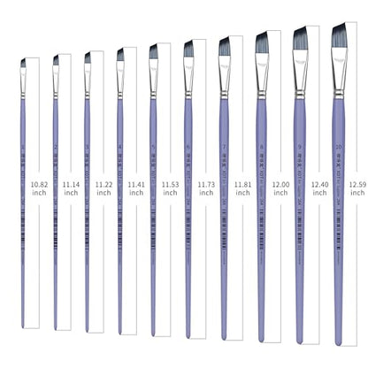 XDT#264 Angular Artist Paint Brush 10 Piece Set Medium Stiff Nylon Hair Extra Long Handle #1#2#3#4#5#6#7#8#9#10, Acrylic Oil Watercolor - size: Angular 10Pc