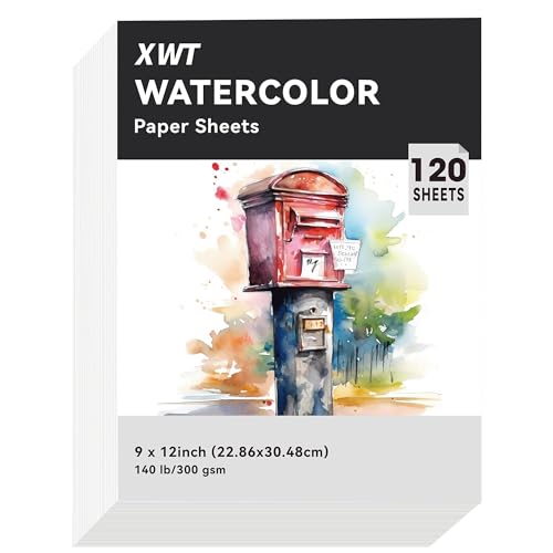XWT 120 Sheets Watercolor Paper Bulk, 9x12in 140lb/300gsm, Cold Pressed Acid Free Natural White Textured Water Color Painting Art Supplies, Drawing Gift for Professional Adult Artists - size: 9x12in 120 Sheets