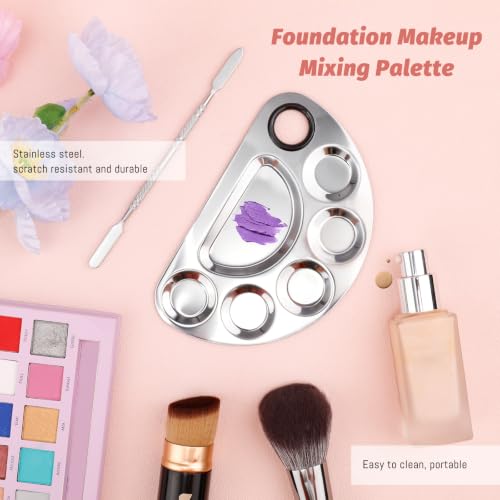 DUcare Makeup Mixing Palette, Upgrad Stainless Steel Metal Mixing Tray with Spatula Artist Tool for Mixing Foundation Nail-Art