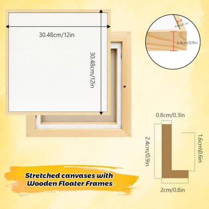 3 Pack 12 x 12 inch Floater Frame Canvas –Gallery Wrapped Canvas Set with Cotton-Linen Blend (400 GSM), 15 oz Acid-Free, Warp Resistant, Strong Three-dimensionality, Ready to Hang for Oil and Acrylic - size: 3pk - 12x12"