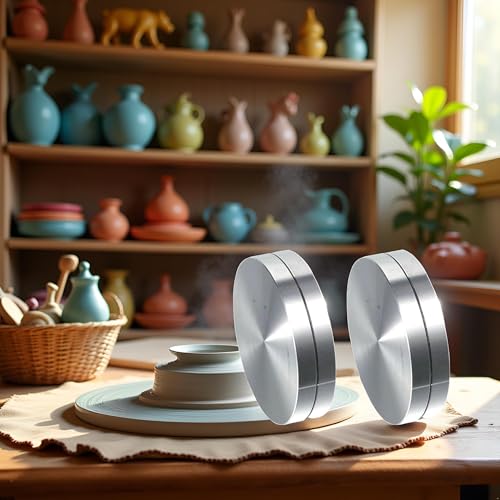 2Pcs Silver 30mm Ceramic Clay Pottery Wheel Throwing Trimming Spinner Trim Stabilizer Metal Rotary Disc Wheel Mini Pottery Wheel Trimmer Tool Polymer Clay Tools Ceramic and Pottery Tools