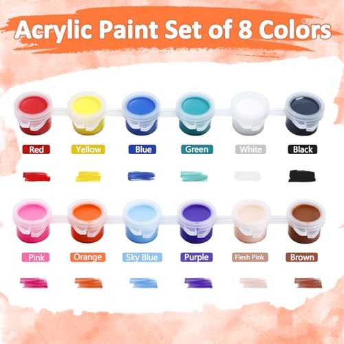 24 Set Canvas and Easel for Painting, 24Pcs 6x6In Canvas Boards and Easel, 24Pcs 12 Colors Acrylic Paint Strips,48 Brushes,24 Palettes, Washable Acrylic Set for Crafts Painting Party Favors