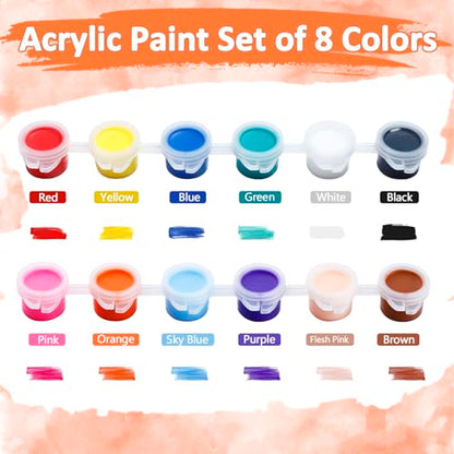 24 Set Canvas and Easel for Painting, 24Pcs 6x6In Canvas Boards and Easel, 24Pcs 12 Colors Acrylic Paint Strips,48 Brushes,24 Palettes, Washable Acrylic Set for Crafts Painting Party Favors