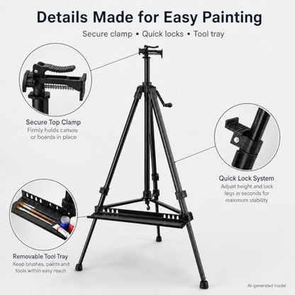RRFTOK Art Easel Stand for Painting and Sign - Aluminum Metal Artist Tripod Adjustable Easels for Display Height from 21 to 61Inches - Canvas Stand with Paintbrush Tray for Artists Adult Holder - style: 61B 1-Pack