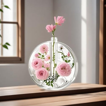 Large Vase Resin Molds, Round Silicone Molds for Epoxy Resin, Deep Resin Mold for Flowers w/3 Test Tubes, 3D Resin Art Molds for Flowers Preservation, DIY Gifts, Wedding Valentine Home Decors - size: Round